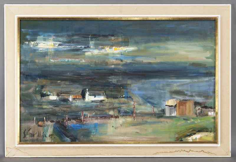 Appraisal: Sidney Goldblatt ''Seaside Village'' oil on canvas Signed lower left