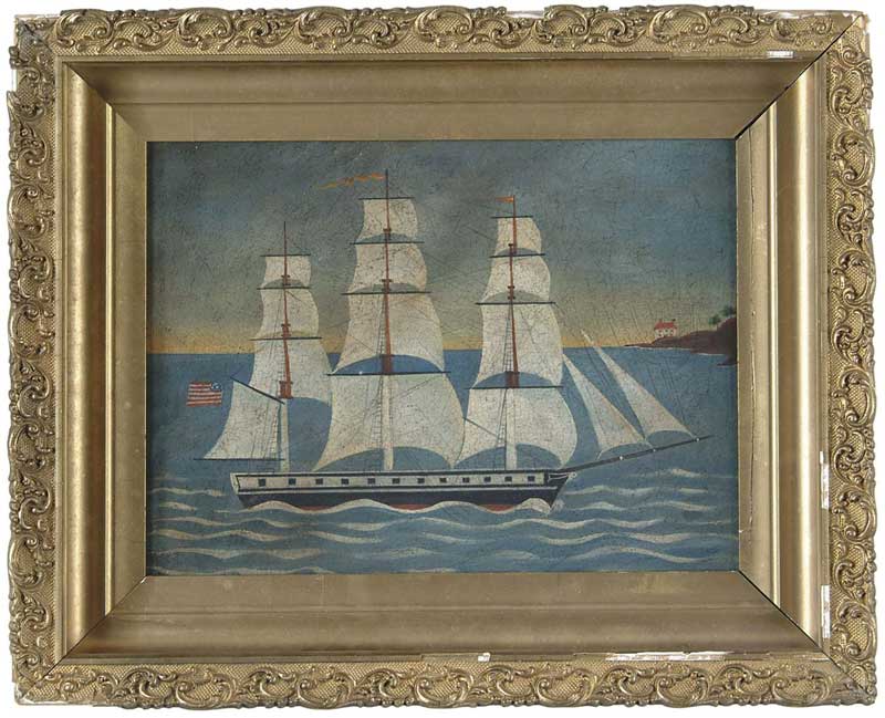 Appraisal: UNSIGNED American th Century PRIMITIVE SHIP PORTRAIT Oil on board