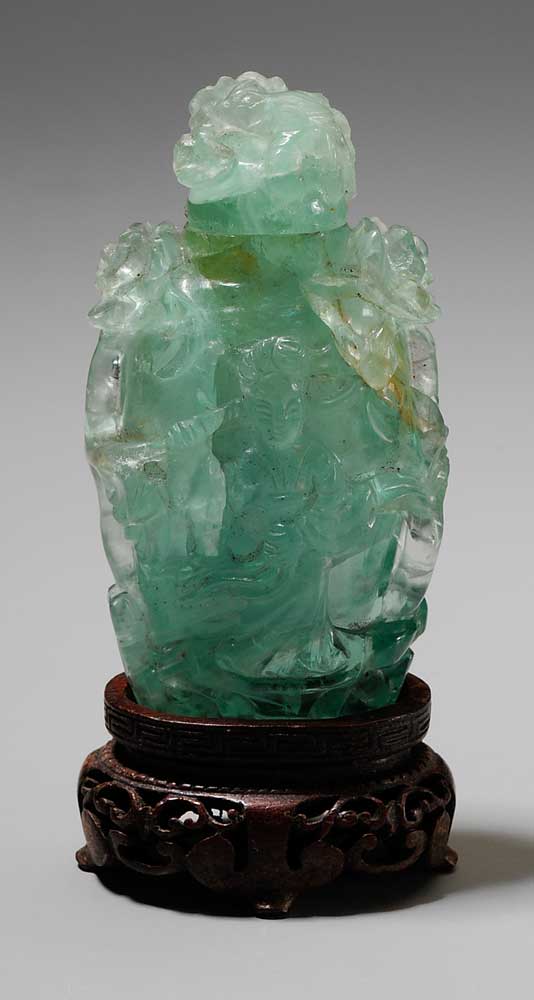 Appraisal: Green Stone Snuff Bottle Chinese th century tourmaline or beryl