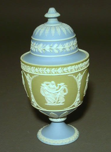 Appraisal: Wedgwood tri-colored vase with cover blue green and cream h