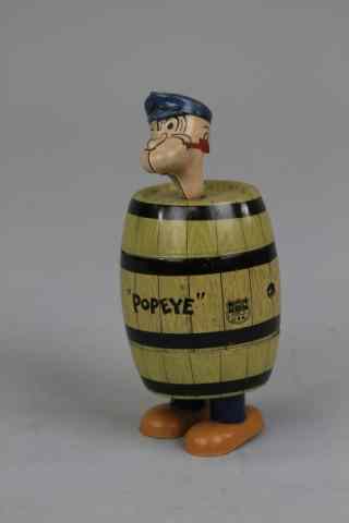 Appraisal: POPEYE IN BARREL Chein lithographed tin depicts Popeye wearing large