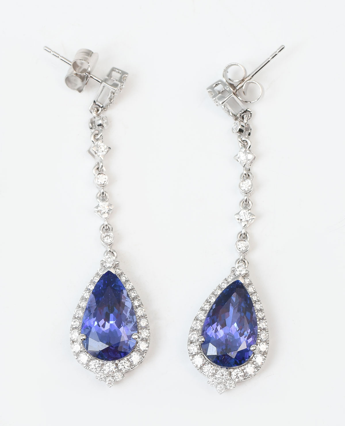 Appraisal: K CTW TANZANITE DIAMOND EAR DROPS beautiful pear shape bluish