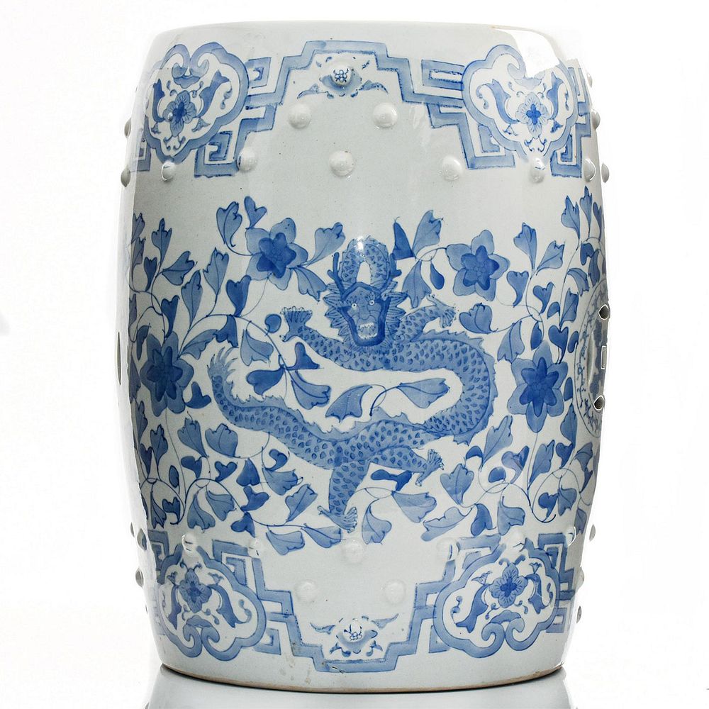 Appraisal: VINTAGE CHINESE CERAMIC CELESTIAL DRAGON GARDEN STOOL Cream with blue