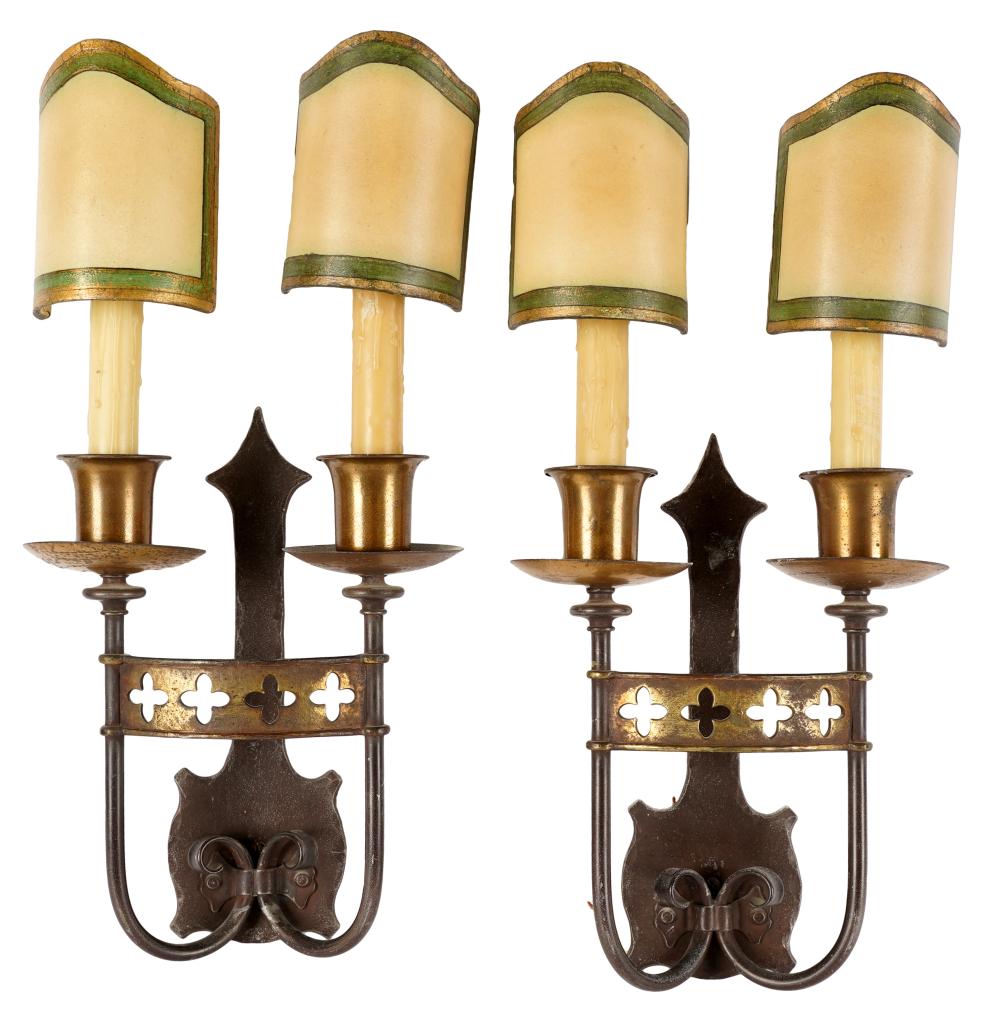 Appraisal: PAIR OF BRASS WALL SCONCESeach with two lights Provenance Property