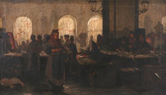 Appraisal: MARTIN MONNICKENDAM Dutch - THE FISH MARKET Signed and dated