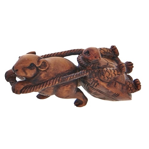 Appraisal: A Japanese boxwood rat and terrapin netsuke mm l More