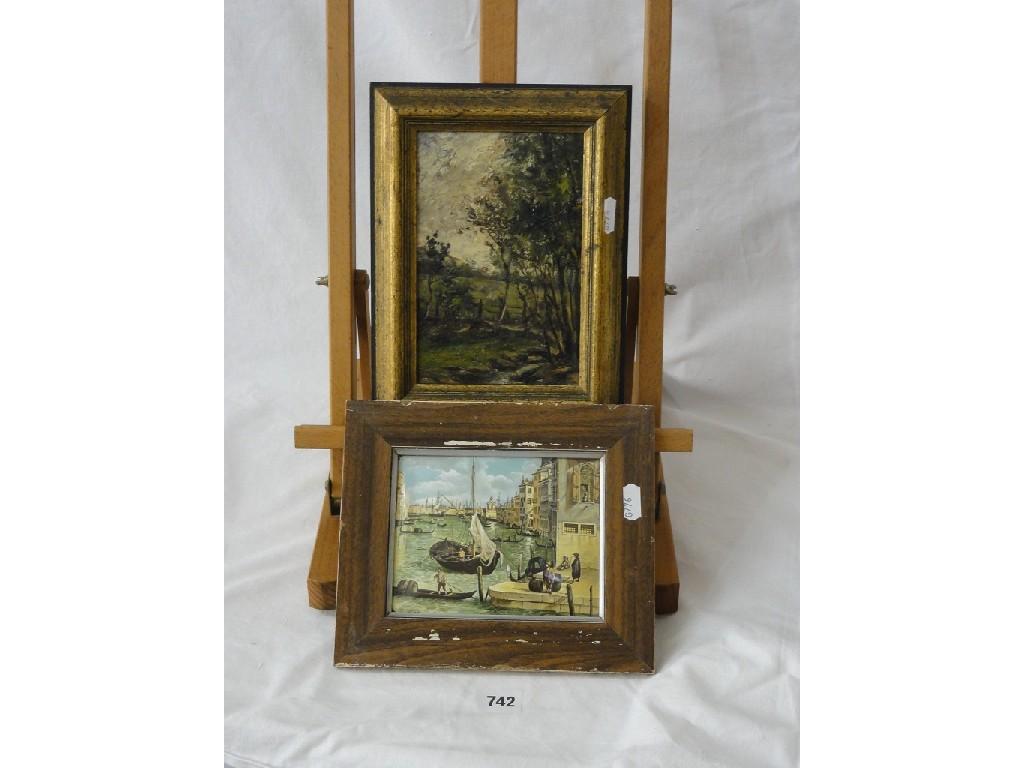 Appraisal: A small oil painting on wooden panel of a landscape