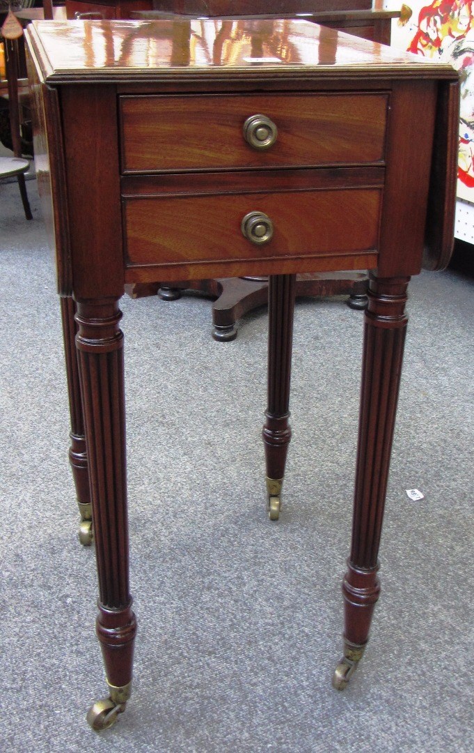 Appraisal: An early th century rosewood banded mahogany drop flap work