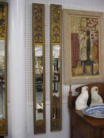 Appraisal: Pair of Carved Gilt Wall Mirrors long rectangular beveled ''