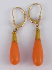 Appraisal: A pair of yellow metal tests carat gold coral drop