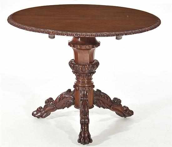 Appraisal: Continental carved mahogany center table mid th century circular top