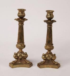 Appraisal: PAIR OF FRENCH REGENCY BRONZE CANDLESTICKS PAIR OF FRENCH REGENCY