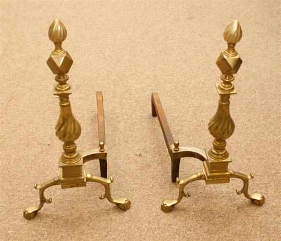 Appraisal: Pair of Chippendale style brass andirons Estimate - All property