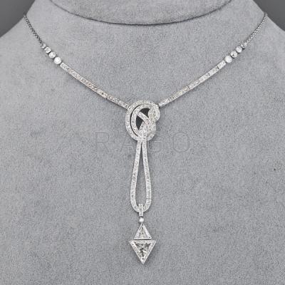 Appraisal: DIAMOND PLATINUM NECKLACE Two triangular brilliant cut diamond cts and