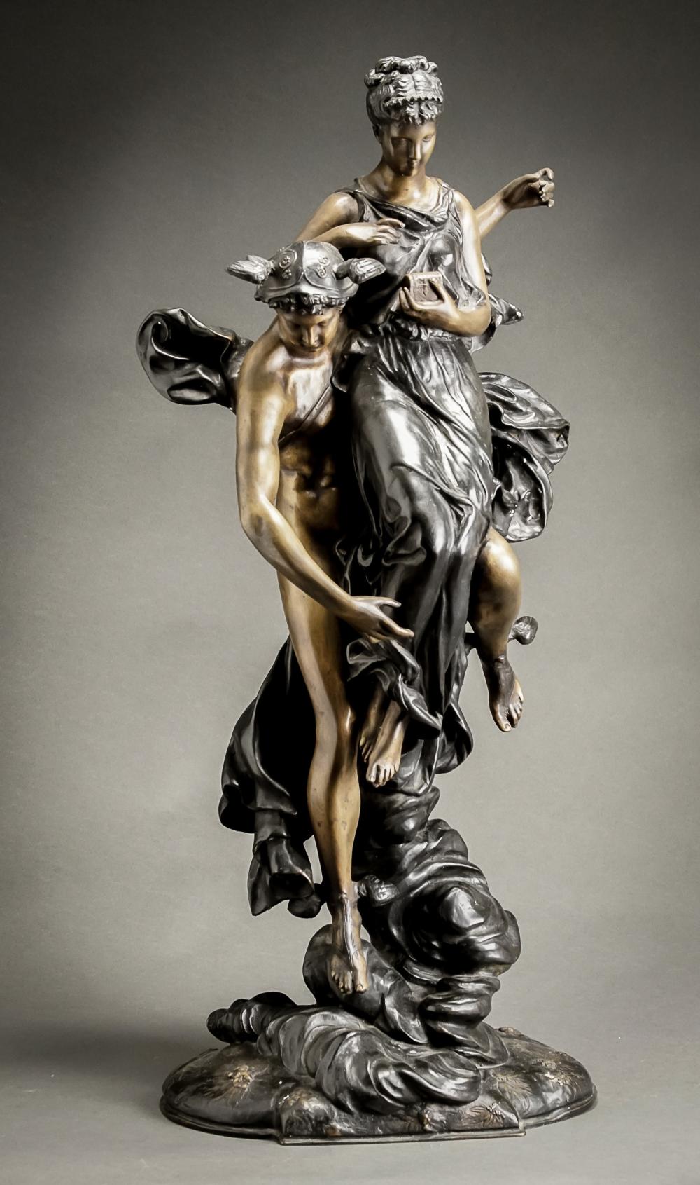 Appraisal: AFTER ETIENNE-HENRI DUMAIGE FRENCH - UNTITLED FIGURAL GROUP HERMES DELIVERING