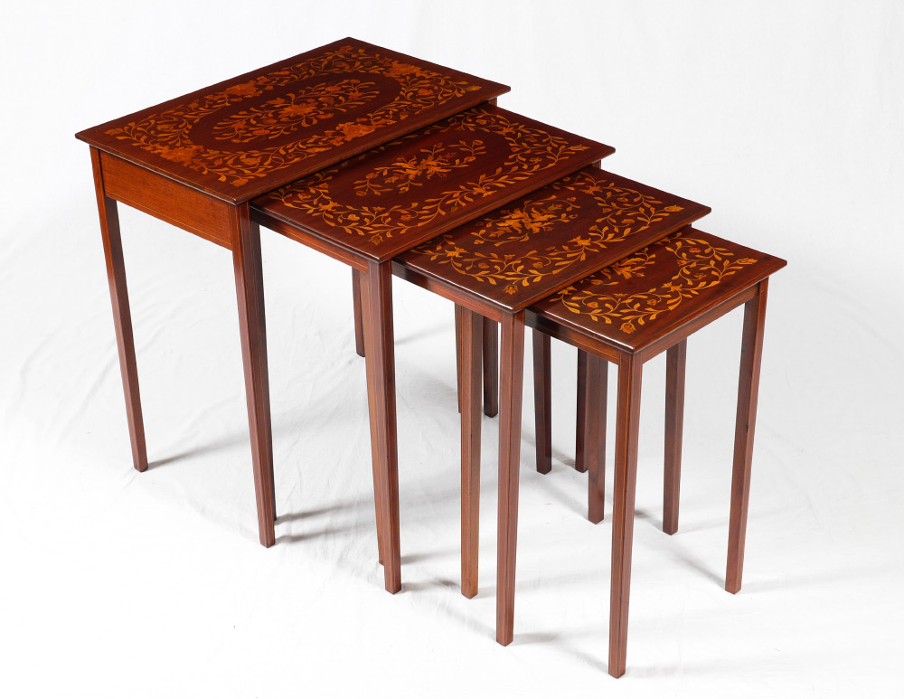 Appraisal: PIECE DUTCH INLAID NEST OF TABLES nesting tables each with