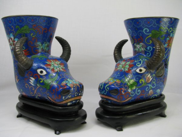 Appraisal: Pair of Chinese cloisonne vases in the shape ox heads