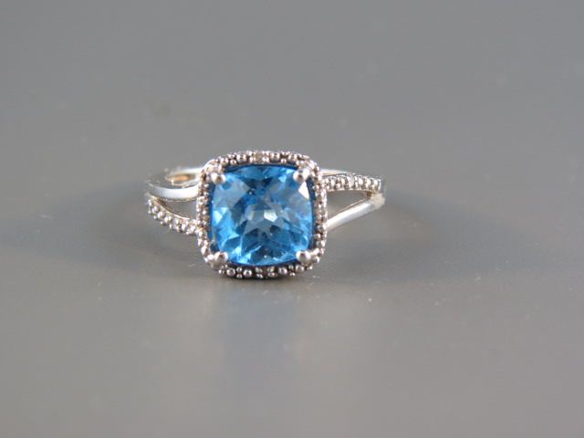 Appraisal: Blue Topaz Diamond Ring fancy cushion cut carat gem surrounded