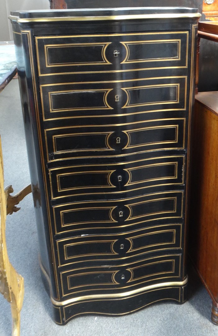 Appraisal: A th century French brass inlaid ebonised secretaire a abattant