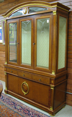 Appraisal: REGENCY STYLE CHINA DISPLAY CABINET ON BUFFET Empire Craftsman Furniture