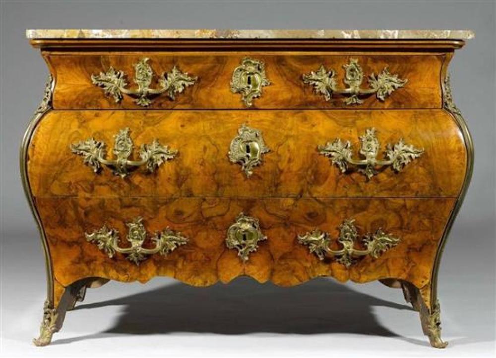 Appraisal: th C Italian Rococo bombe commode with marble top walnut