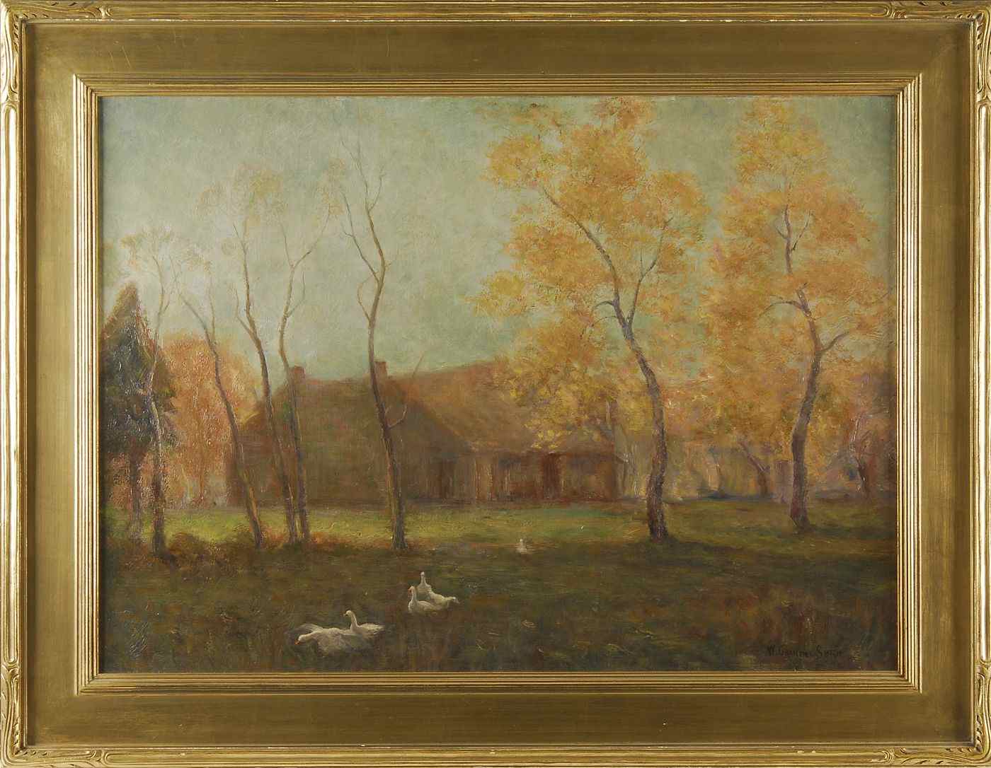 Appraisal: WALTER GRANVILLE-SMITHAmerican - Tonalist landscape with geese and houses through