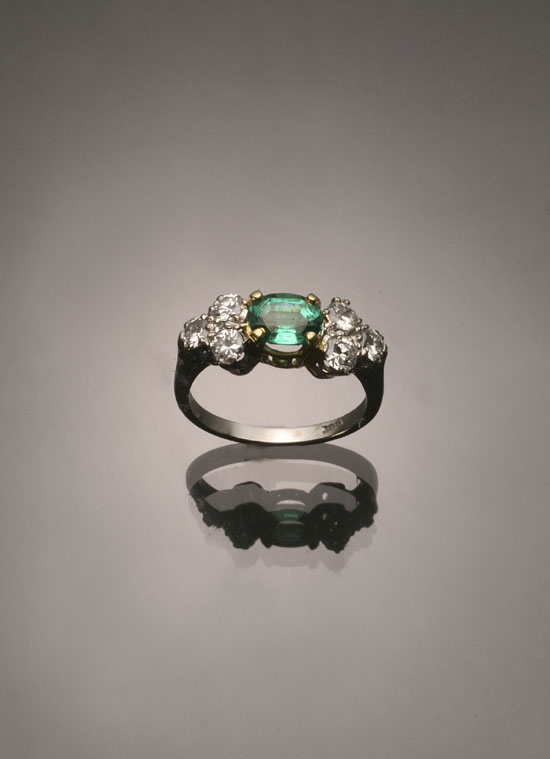 Appraisal: -Karat White and Yellow-Gold Emerald and Diamond Ring Set with