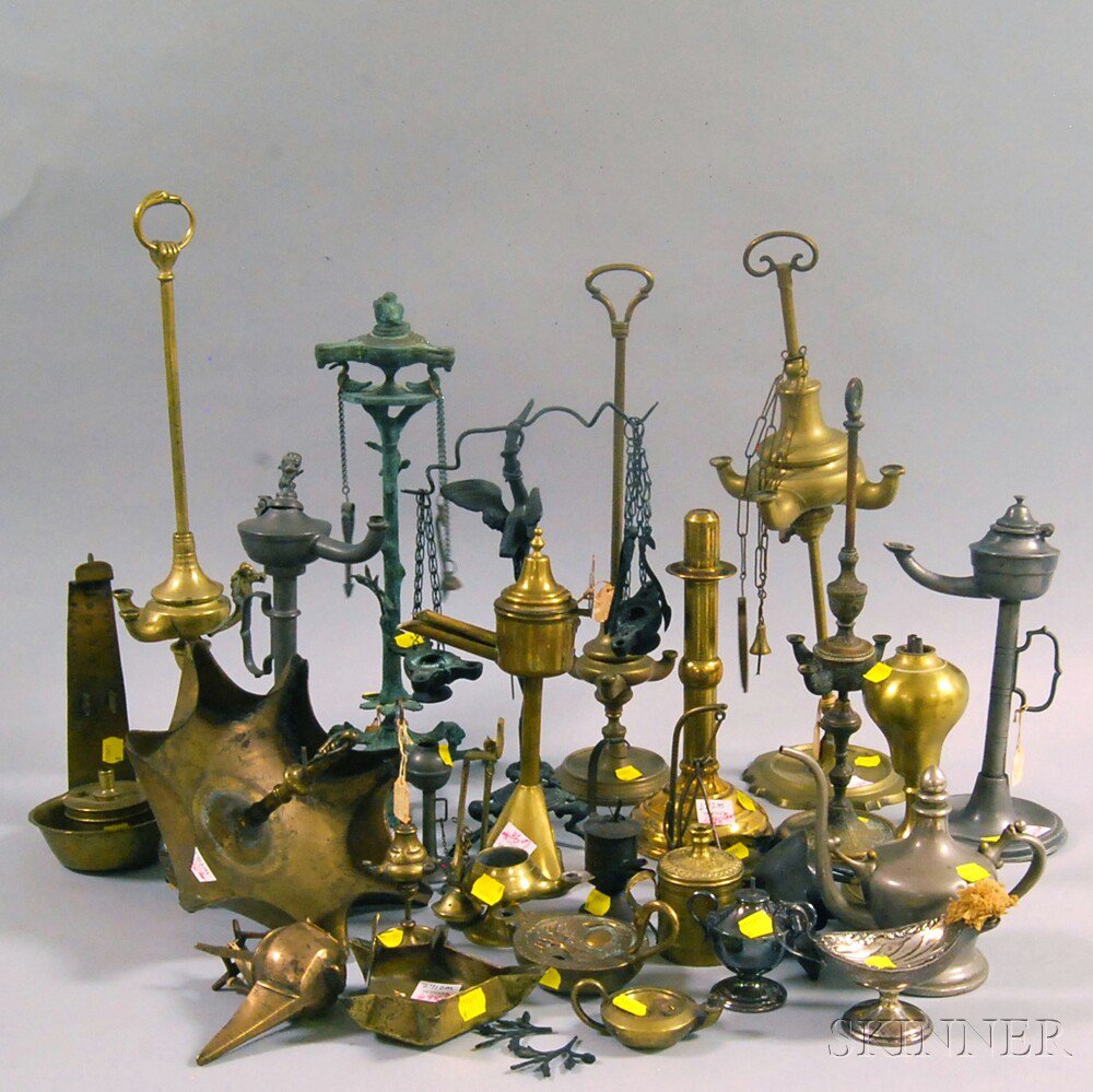 Appraisal: Approximately Twenty-eight Mostly European Assorted Brass and Pewter Lamps including