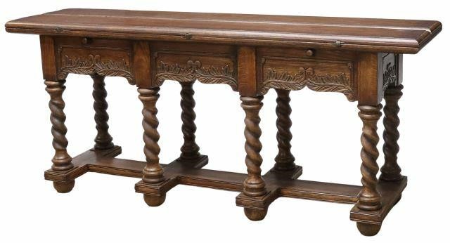 Appraisal: Baroque style flip-top carved oak console table late th early