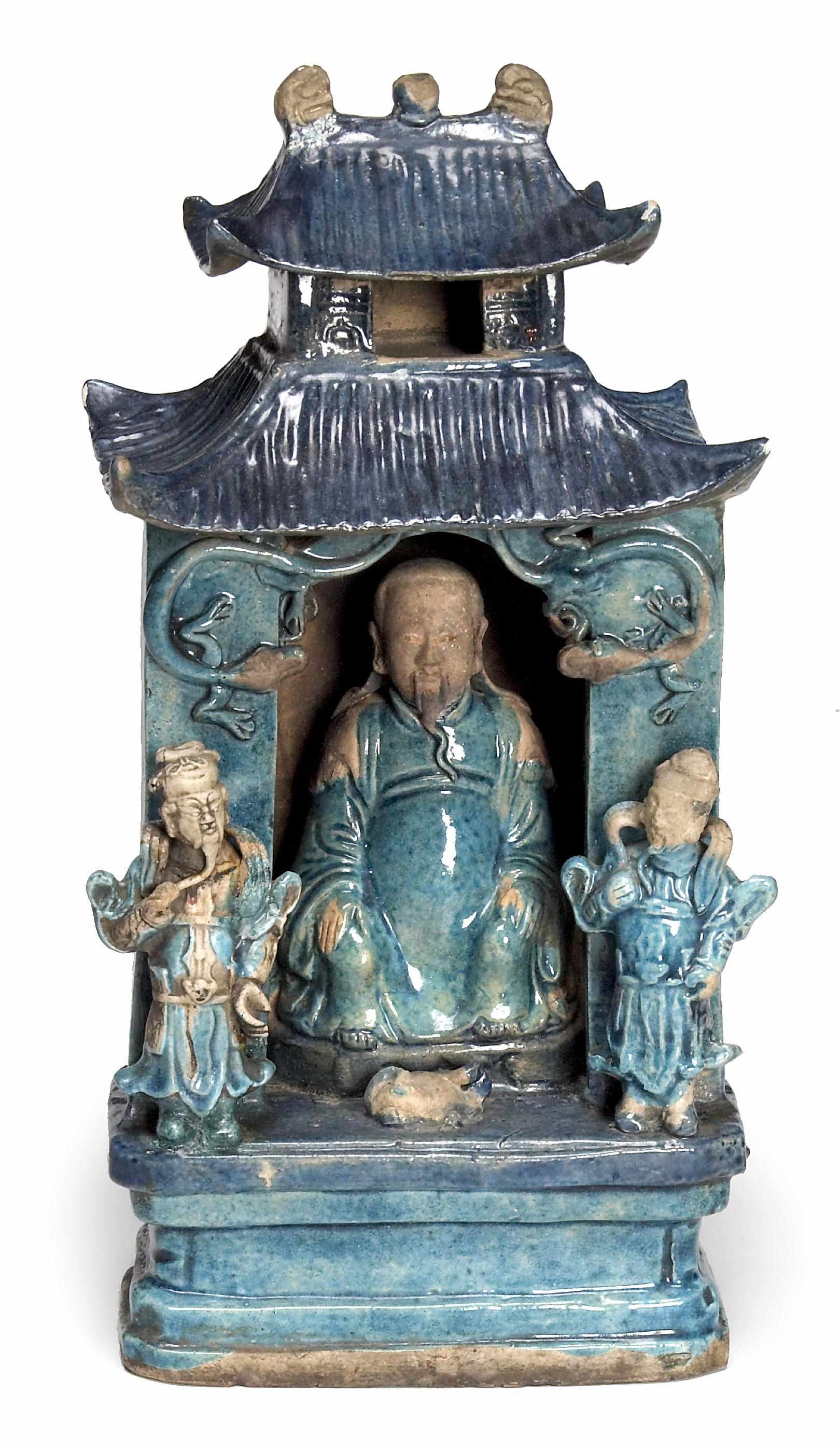 Appraisal: A Chinese turquoise ground stoneware small shrine Ming Dynastyheight in