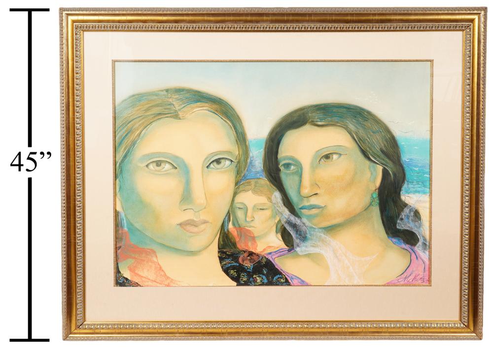 Appraisal: MIGUEL MARTINEZ LARGE PASTEL 'FRIENDS BY THE SEA'Miguel Martinez America