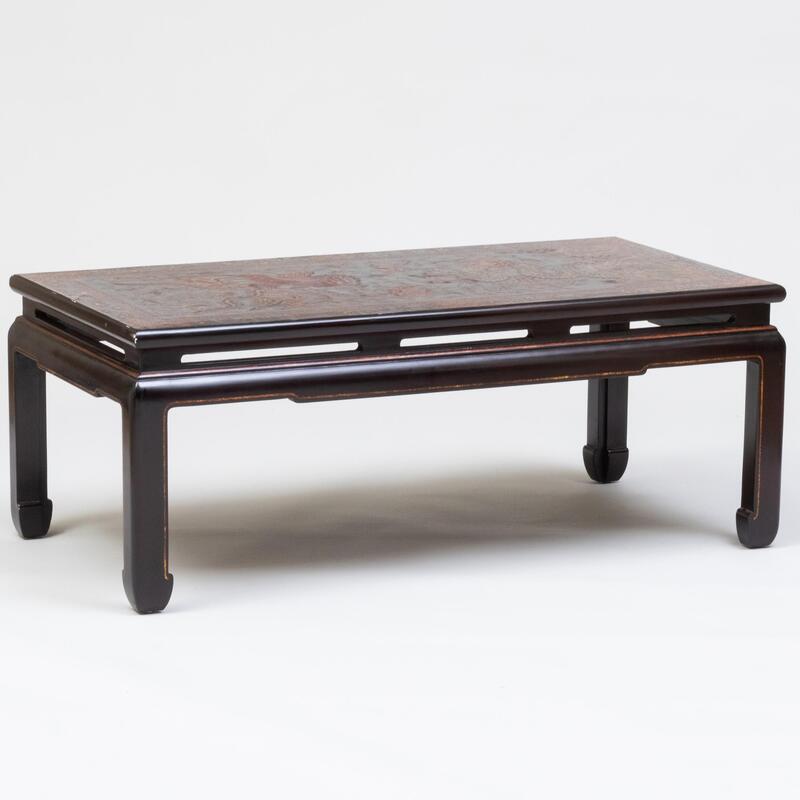 Appraisal: Chinese Style Black Lacquer Parcel-Gilt and Polychrome Decorated Low Table