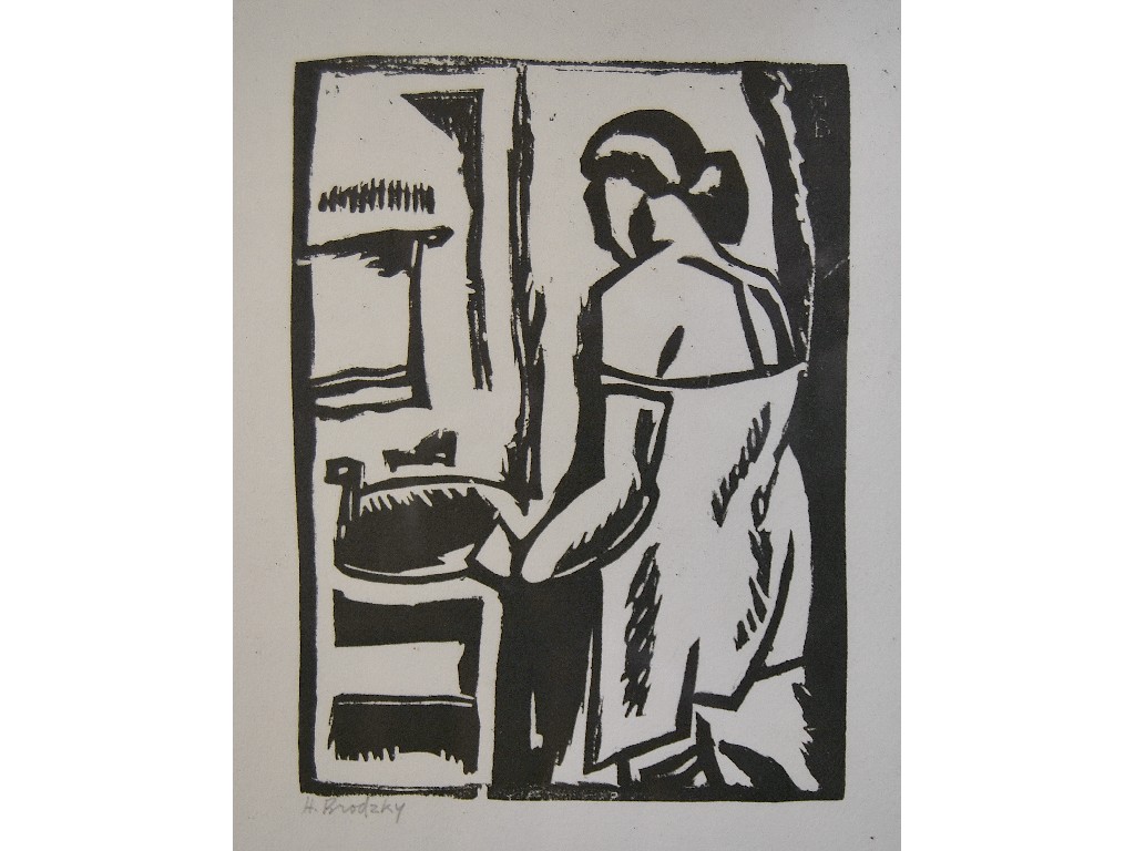 Appraisal: H Brodzky - - 'Washbasin' linocut pencil signed to fore-edge