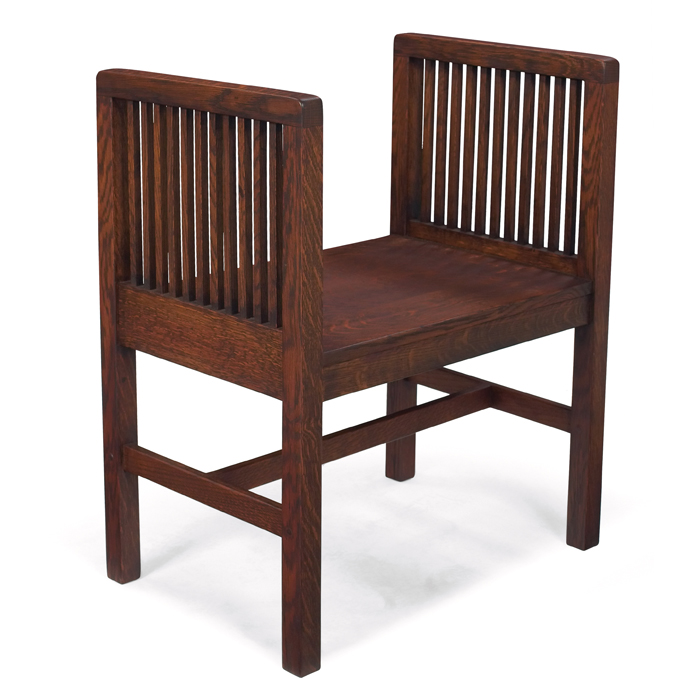 Appraisal: Michigan Chair Company hall seat eleven vertical spindles at each