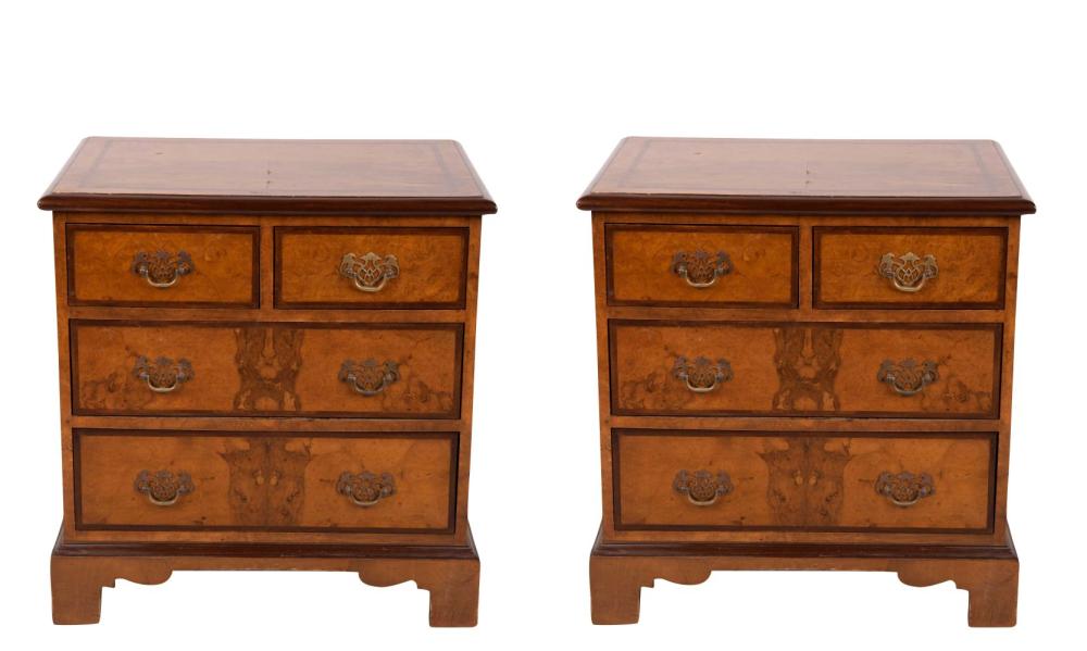 Appraisal: PAIR OF GEORGIAN BURL-WALNUT VENEERED CHEST OF DRAWERS inches wide