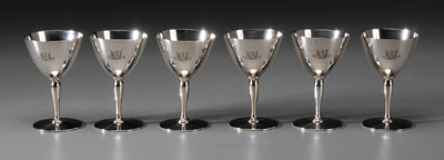 Appraisal: Set of Six Tiffany Sterling Goblets American - tapering sides