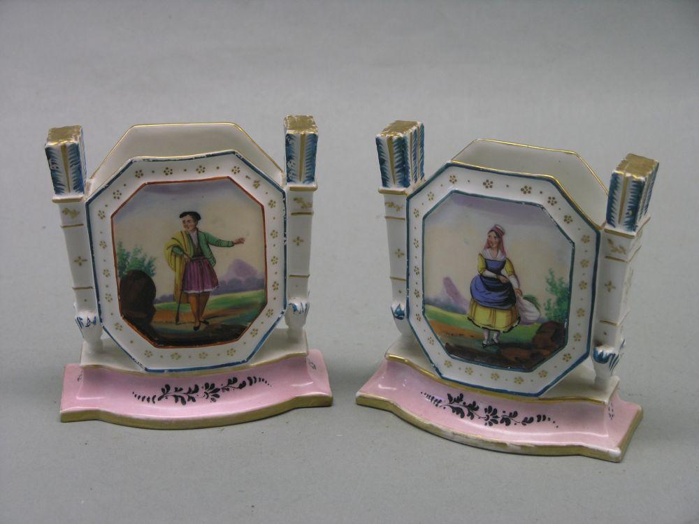 Appraisal: A pair of French porcelain mantel vases painted with peasant