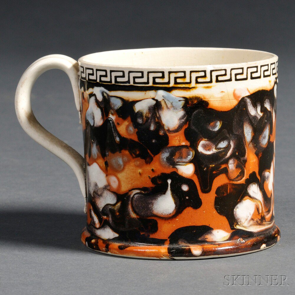 Appraisal: Marbleized Mochaware Mug Britain th century half-pint mug with molded