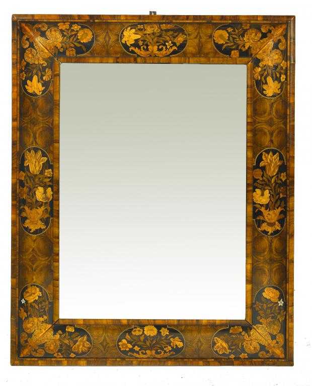 Appraisal: A VICTORIAN OYSTER OLIVEWOOD AND MARQUETRY CUSHION FRAMED MIRROR in