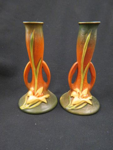 Appraisal: Roseville Pottery Zephyr Lily Bud Vases matched pair - 's