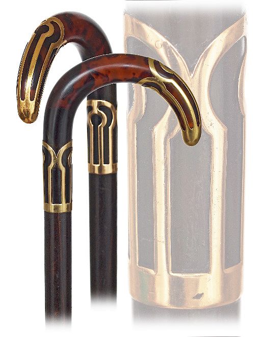 Appraisal: Tortoiseshell and Gold Cane -Ca -Solid tortoiseshell crook handle with