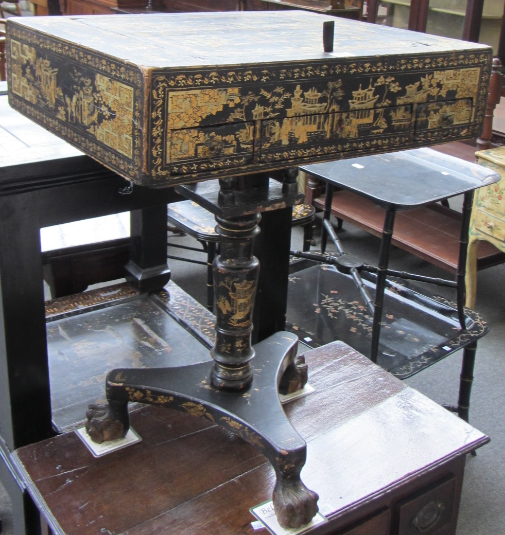 Appraisal: A Regency black lacquer gilt decorated games table with reversible