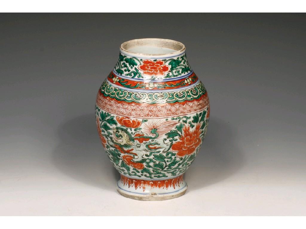 Appraisal: A CHINESE 'WUCAI' OVOID VASE decorated with playful Buddhistic lions