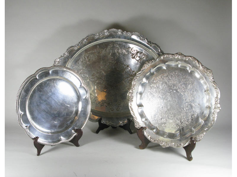 Appraisal: Three Silverplate Trays the first a double handled and button