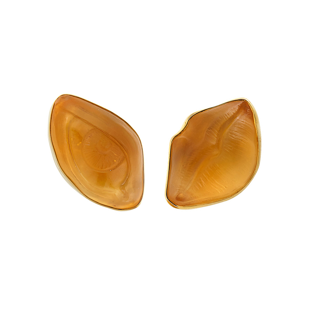 Appraisal: Pair of Gold and Carved Citrine Earrings Rebecca Koven kt