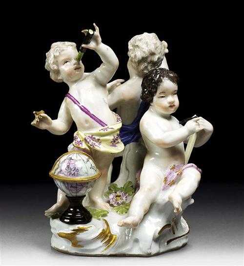 Appraisal: GROUP OF PUTTI AS ALLEGORY OF SCIENCE Meissen circa Underglaze