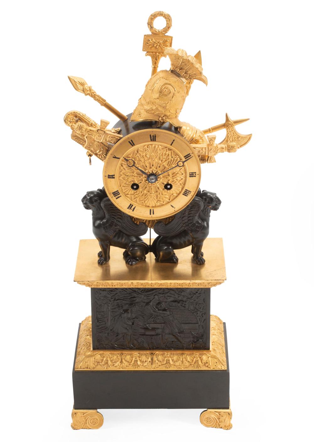 Appraisal: Charles X Patinated and Gilt Bronze Clock dial supported on