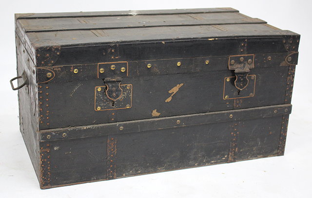 Appraisal: AN EARLY TH CENTURY BLACK PAINTED TRUNK cm wide