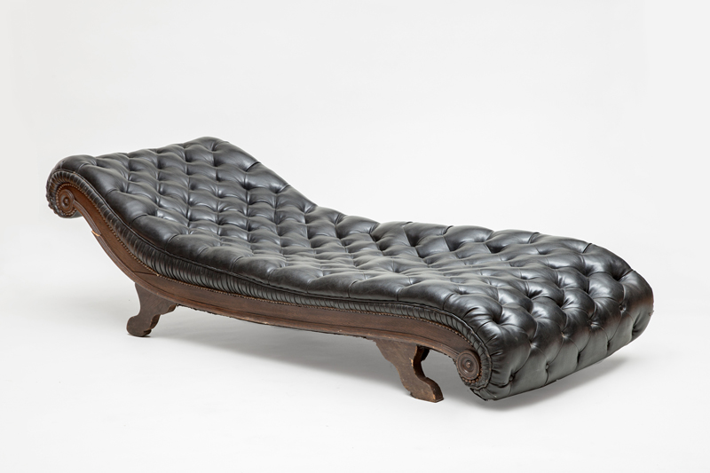 Appraisal: Classical Oak and Tufted Leather Recamier x x in Estimate