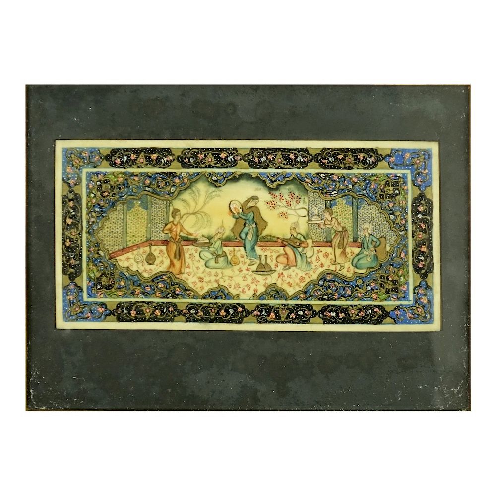 Appraisal: Persian Miniature Vintage Persian Miniature Paining on Celluloid Palace Entertainers